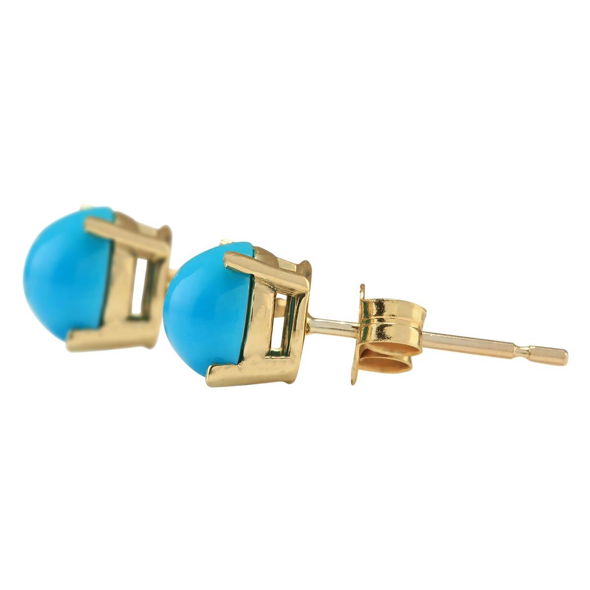 Stamped: 14K Yellow Gold
Total Earrings Weight: 1.2 Grams
Total Natural Turquoise Weight is 2.00 Carat
Color: Blue
Face Measures: 6.00x6.00 mm
Sku: [703279W]