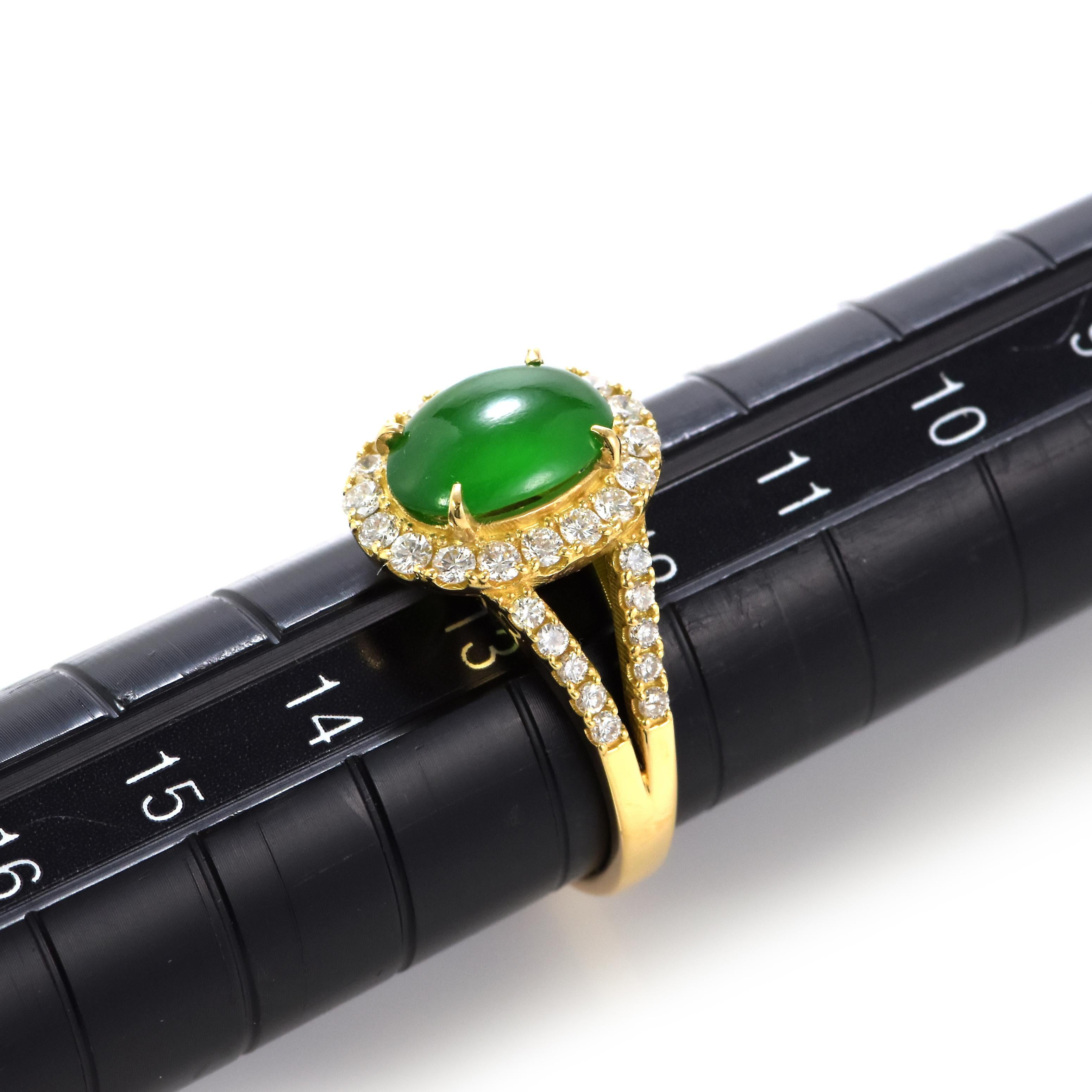 Women's 2.00 Carat Natural Type A Jade and Diamond Ring Made in 18 Karat Gold For Sale