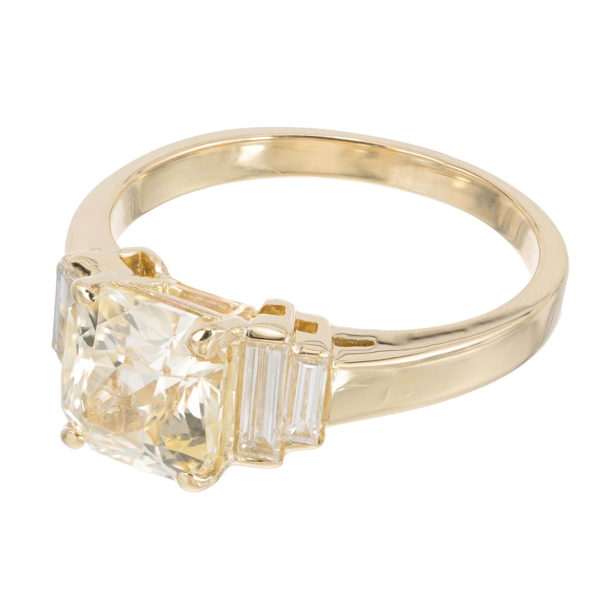 Octagon Cut 2.00 Carat Octagonal Yellow Sapphire Diamond Yellow Gold Engagement Ring