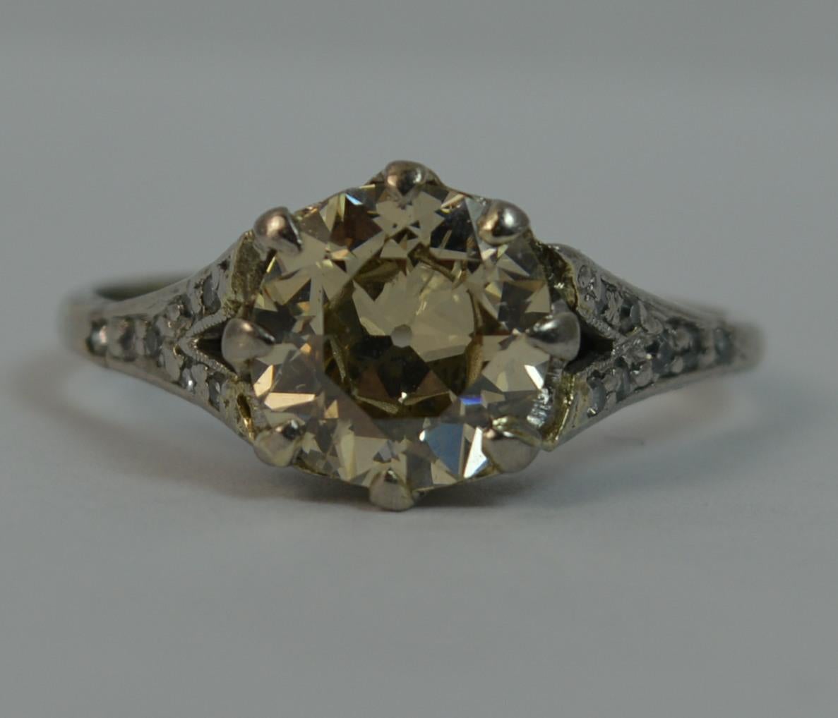 2.00 Carat Old Cut Diamond 18 Carat White Gold Antique Engagement Ring 8