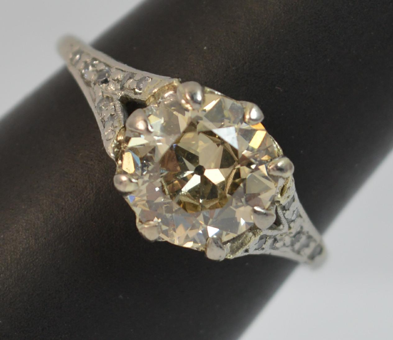 2.00 Carat Old Cut Diamond 18 Carat White Gold Antique Engagement Ring 11