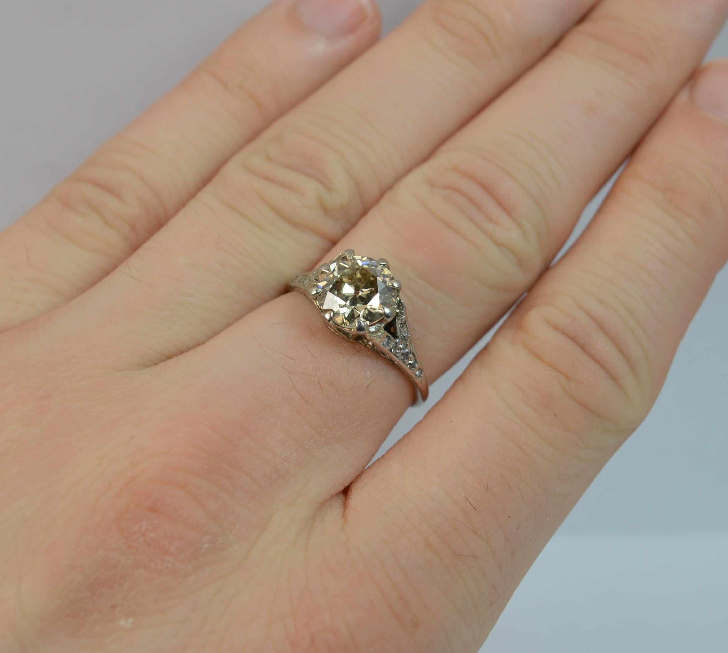 Art Deco 2.00 Carat Old Cut Diamond 18 Carat White Gold Antique Engagement Ring