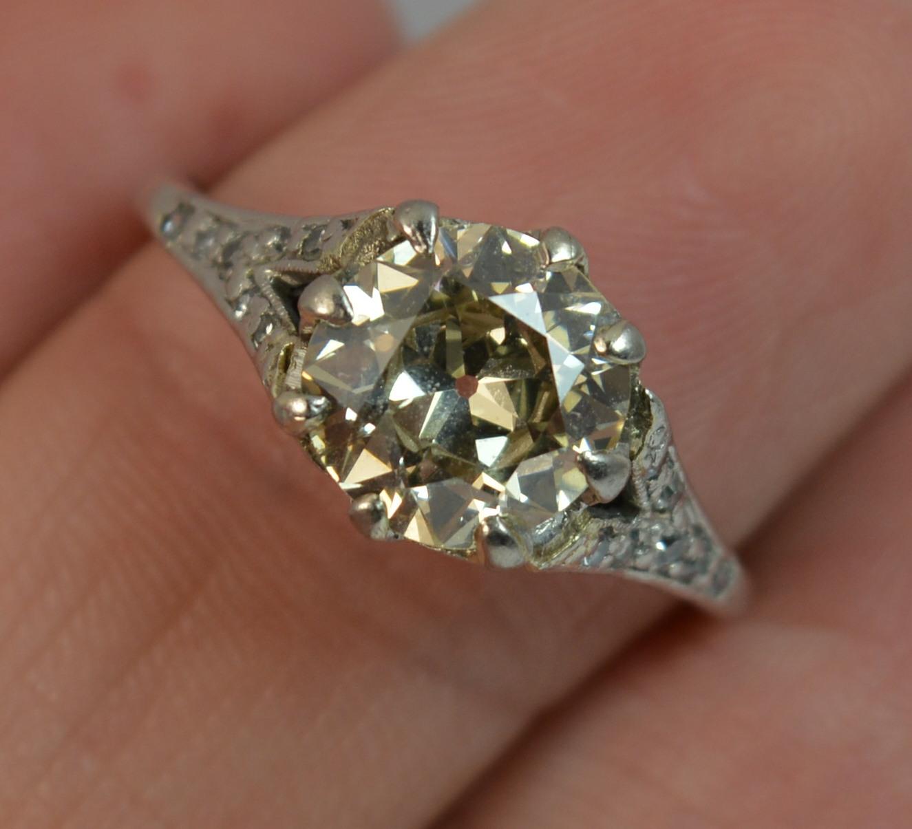 Women's 2.00 Carat Old Cut Diamond 18 Carat White Gold Antique Engagement Ring