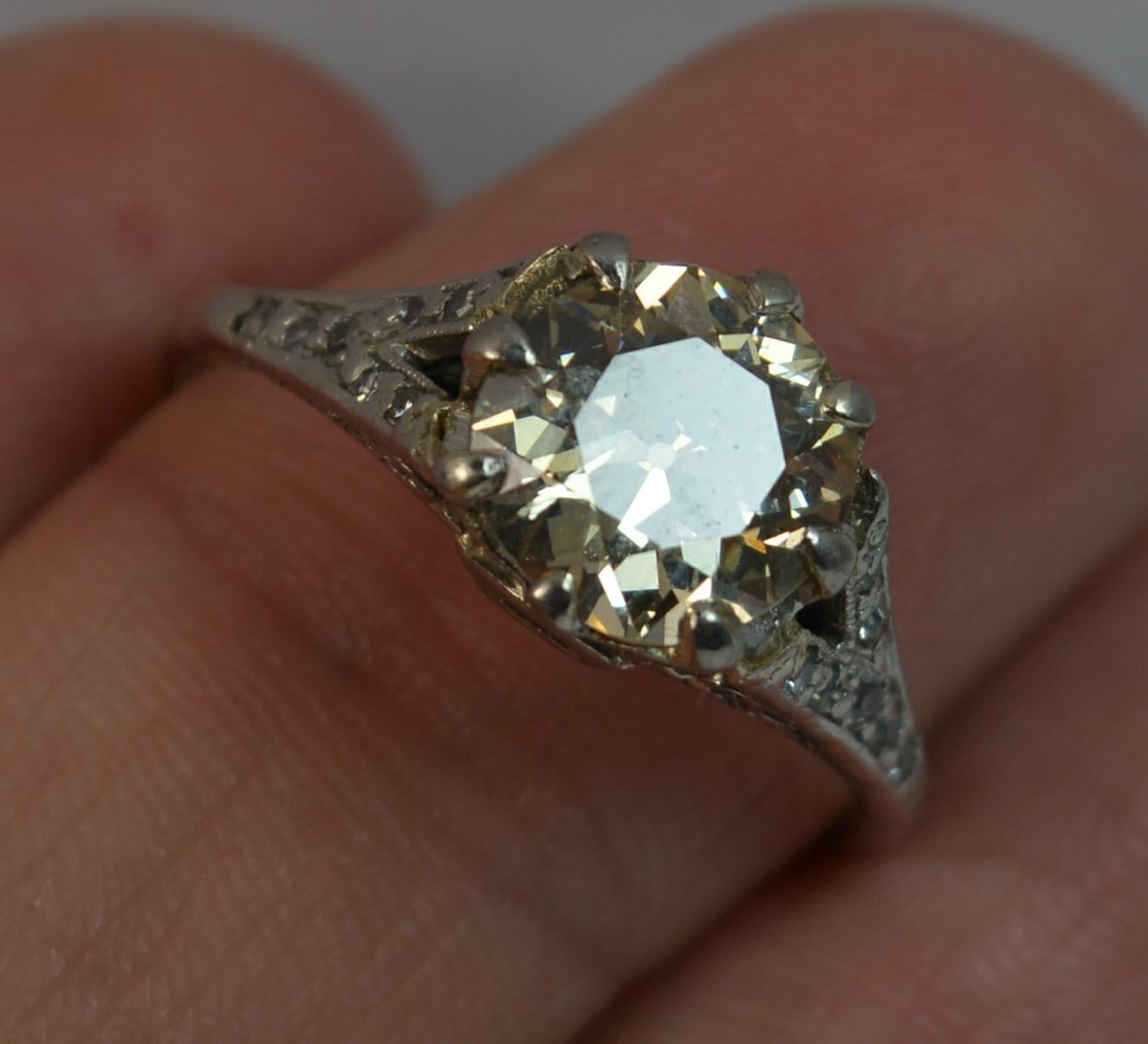 2.00 Carat Old Cut Diamond 18 Carat White Gold Antique Engagement Ring 1