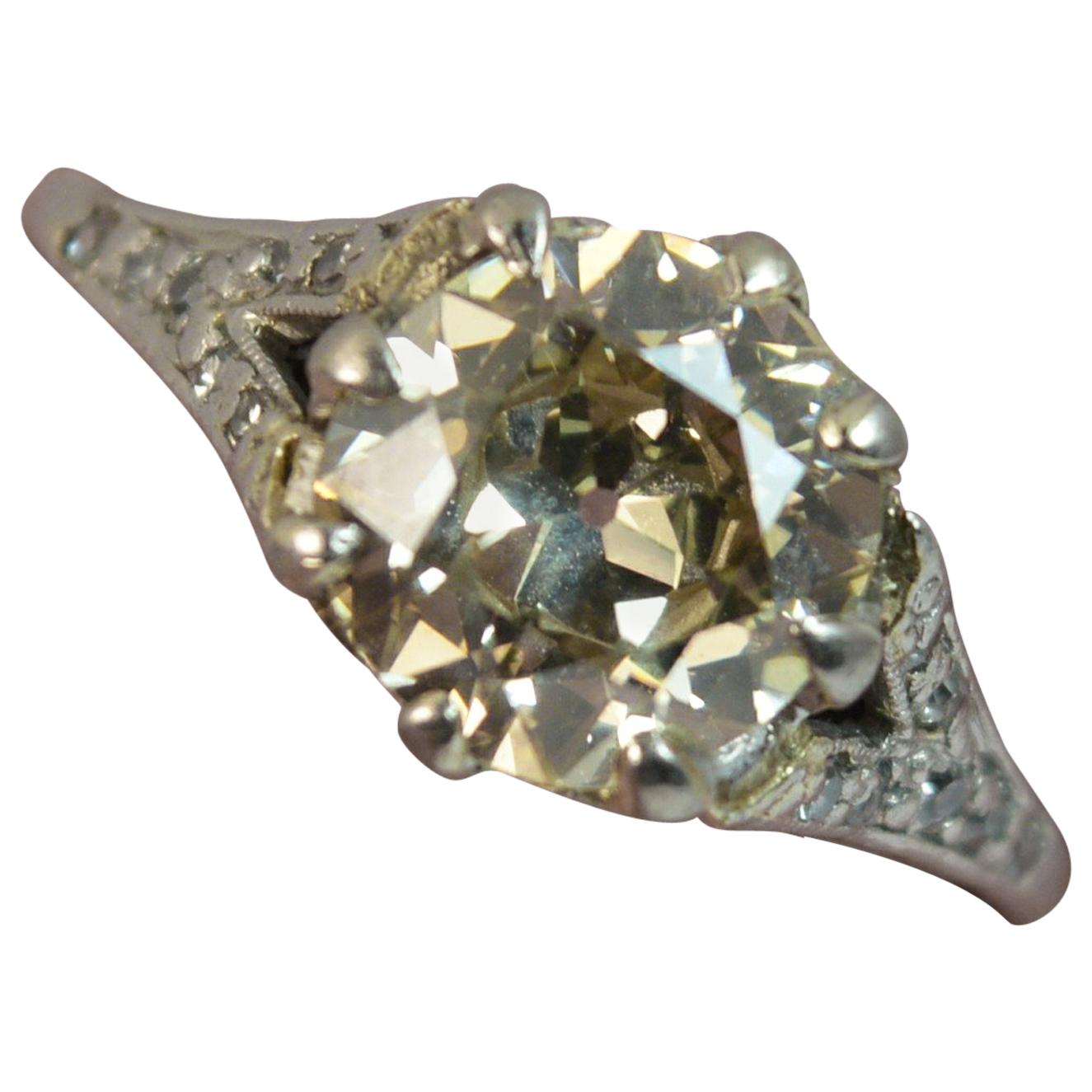 2.00 Carat Old Cut Diamond 18 Carat White Gold Antique Engagement Ring