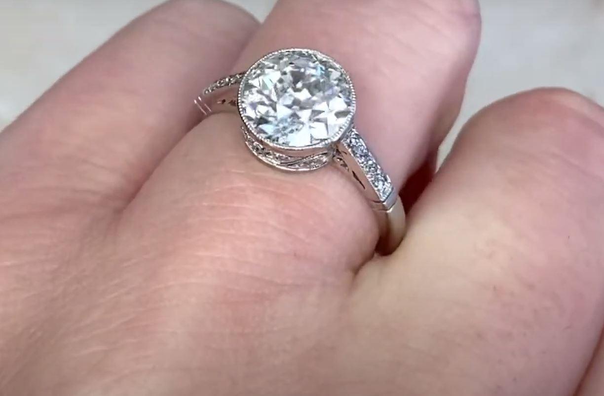 Women's 2.00 Carat Old Euro-Cut Diamond Engagement Ring, Platinum For Sale