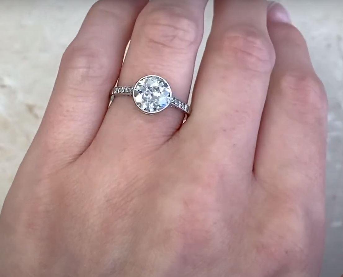 2.00 Carat Old Euro-Cut Diamond Engagement Ring, Platinum For Sale 2