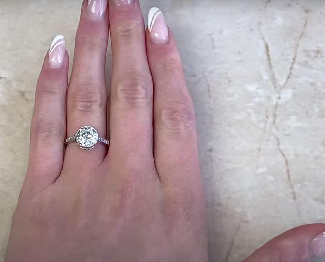 2.00 Carat Old Euro-Cut Diamond Engagement Ring, Platinum For Sale 3