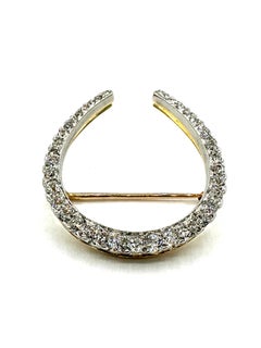 2.00 Carat Old European Cut Diamond Platinum over Gold Horseshoe Brooch