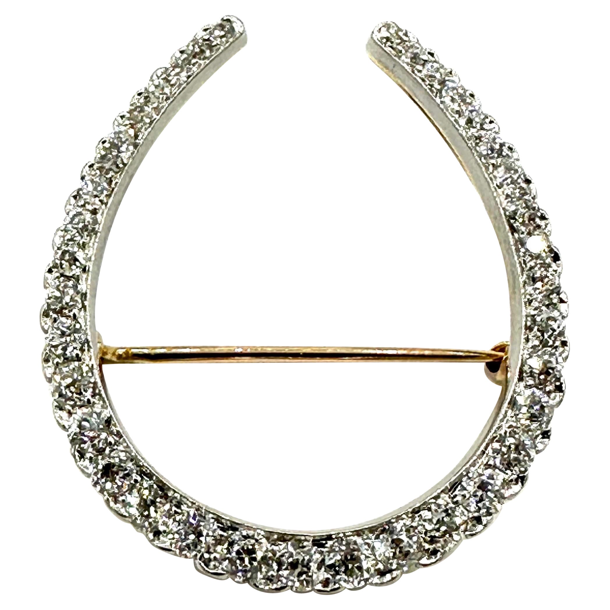 Hufeisenbrosche mit 2,00 Karat Diamant im alteuropäischen Schliff aus Platin über Gold