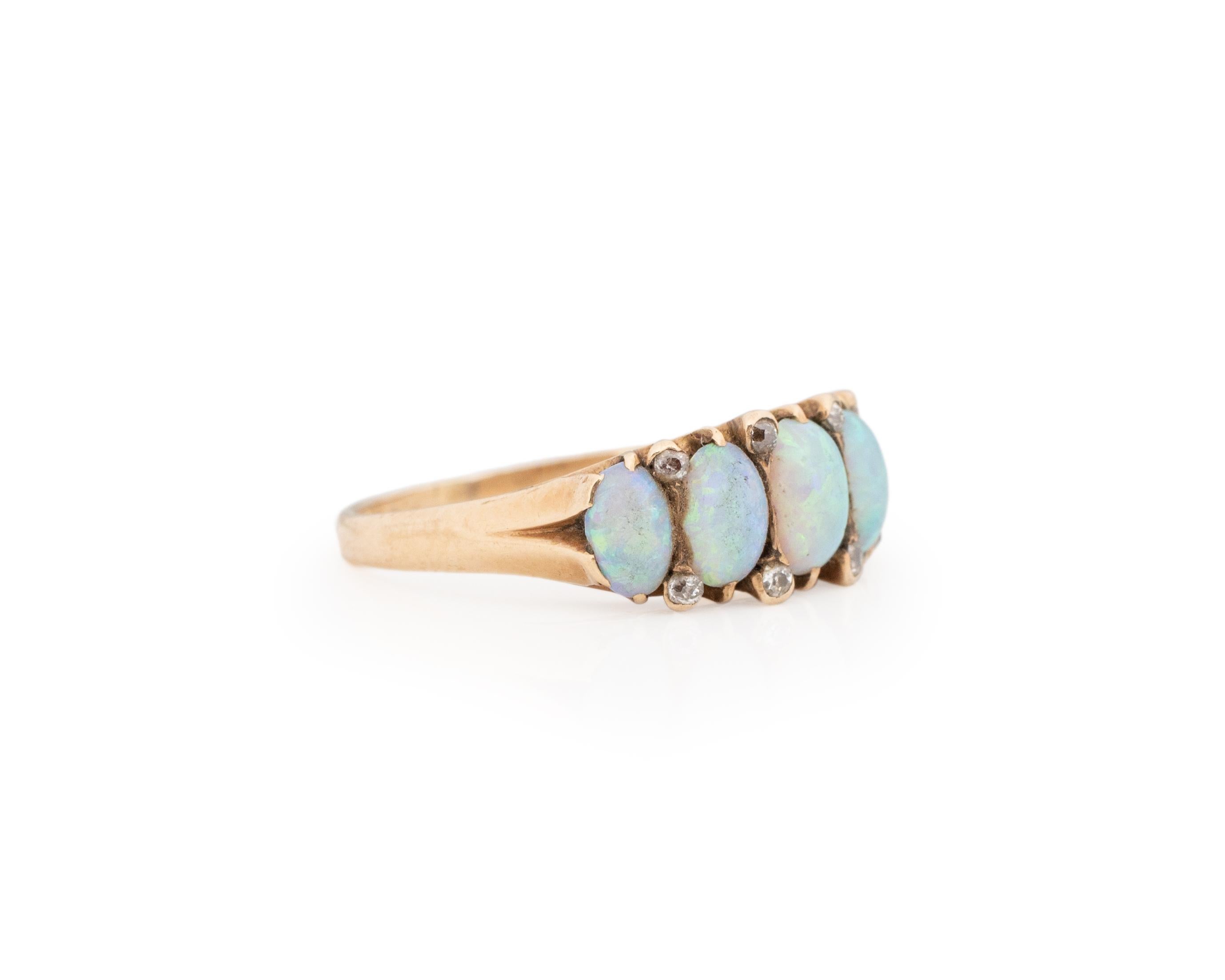 Item Details:
Ring Size: 5.5
Metal Type: 14K Yellow Gold [Hallmarked, and Tested]
Weight: 3.0 grams
Opal Details:
Weight: 2.00ct
Cut: Oval Cabochon
Color: Mixed colors
Side Diamond Details:
Weight: .10ct, total
Cut: Old European brilliant
Color: