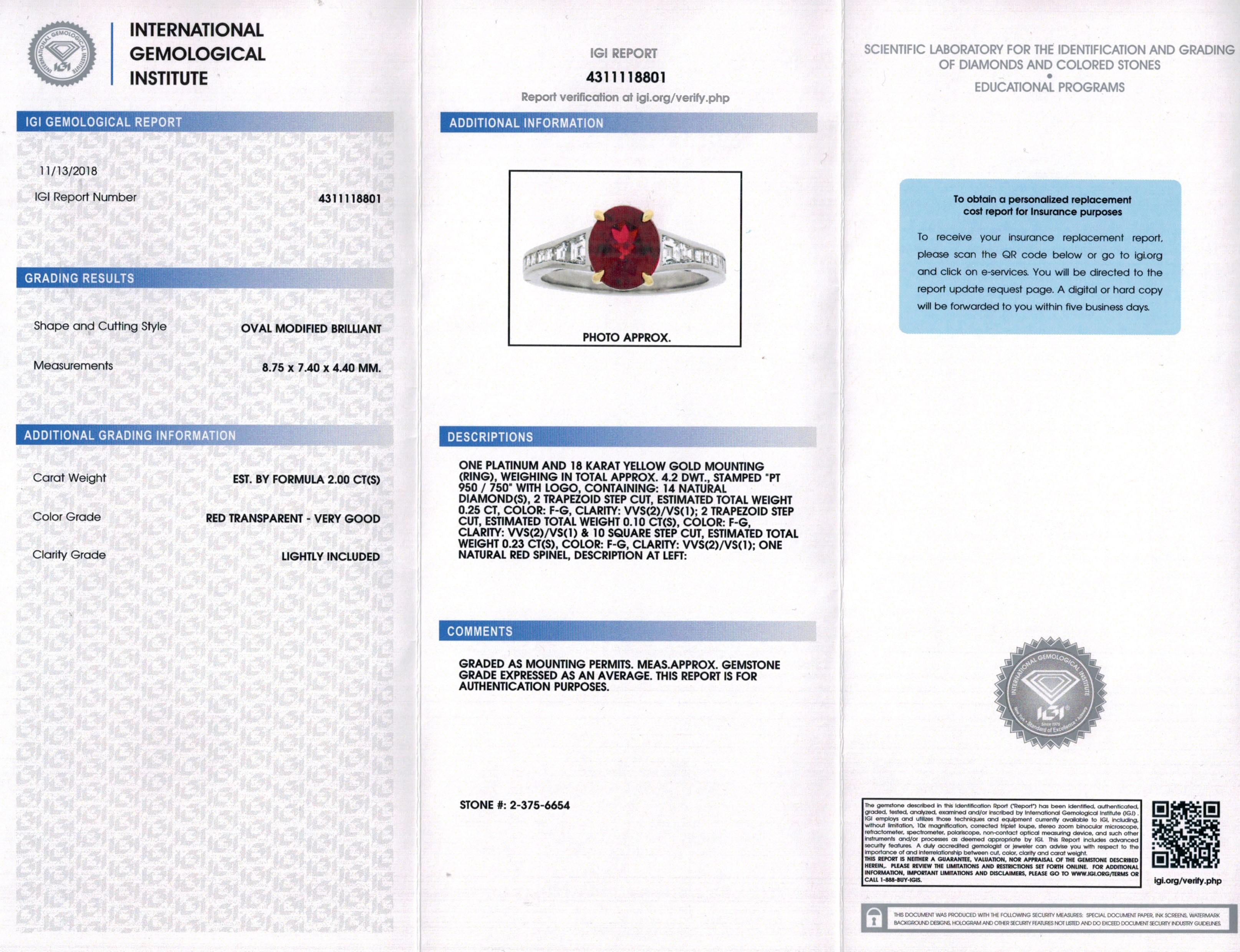 Anillo Ovalado de Espinela Roja y Diamante de 2,00 Quilates en venta 1