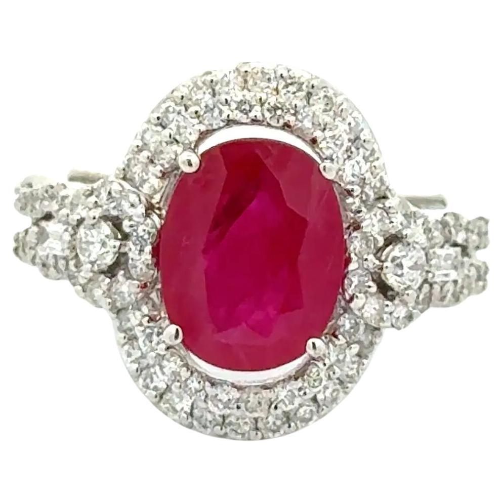 Bague vintage en or avec rubis ovale de 2,00 carats et diamants baguette et RBC