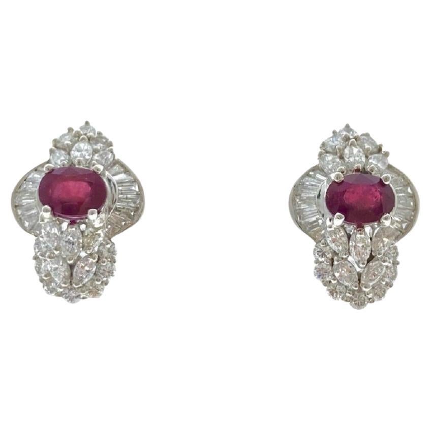 2.00 Carat Oval Shape Ruby & Diamond Earring In 18k White Gold