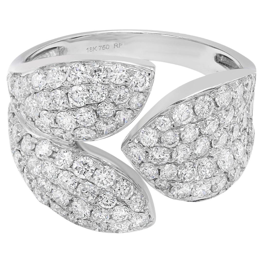 Anillo de diamantes de corte redondo engastados con pavé de 2,00 quilates, oro blanco de 18 quilates
