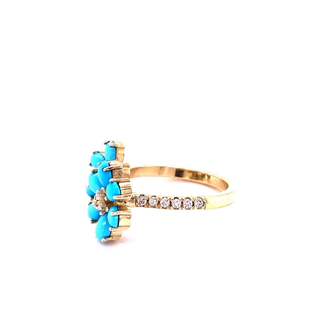 2.00 Carat Pear Cut Turquoise Diamond Yellow Gold Cocktail Ring Neuf - En vente à Los Angeles, CA