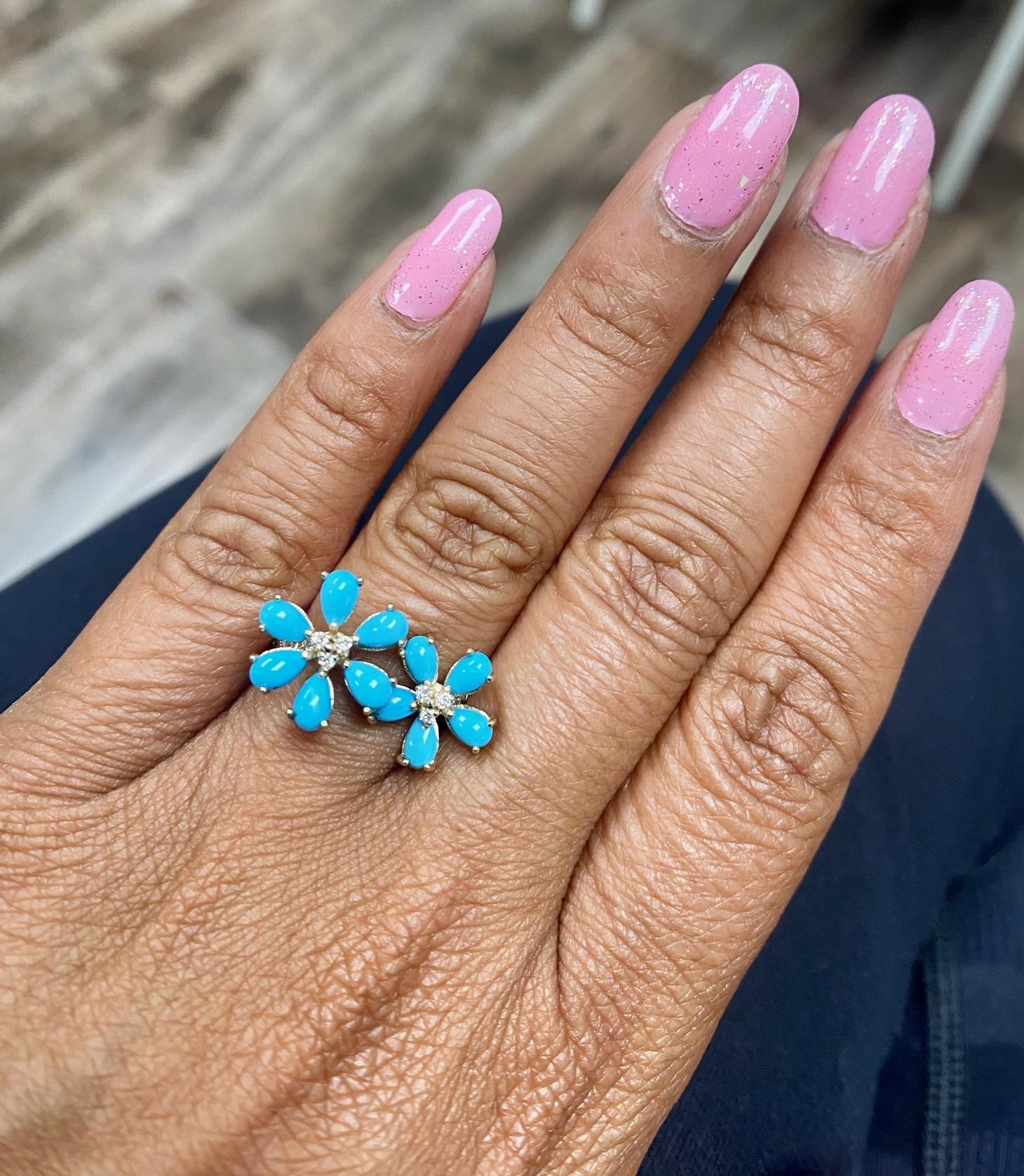 2.00 Carat Pear Cut Turquoise Diamond Yellow Gold Cocktail Ring For Sale 2