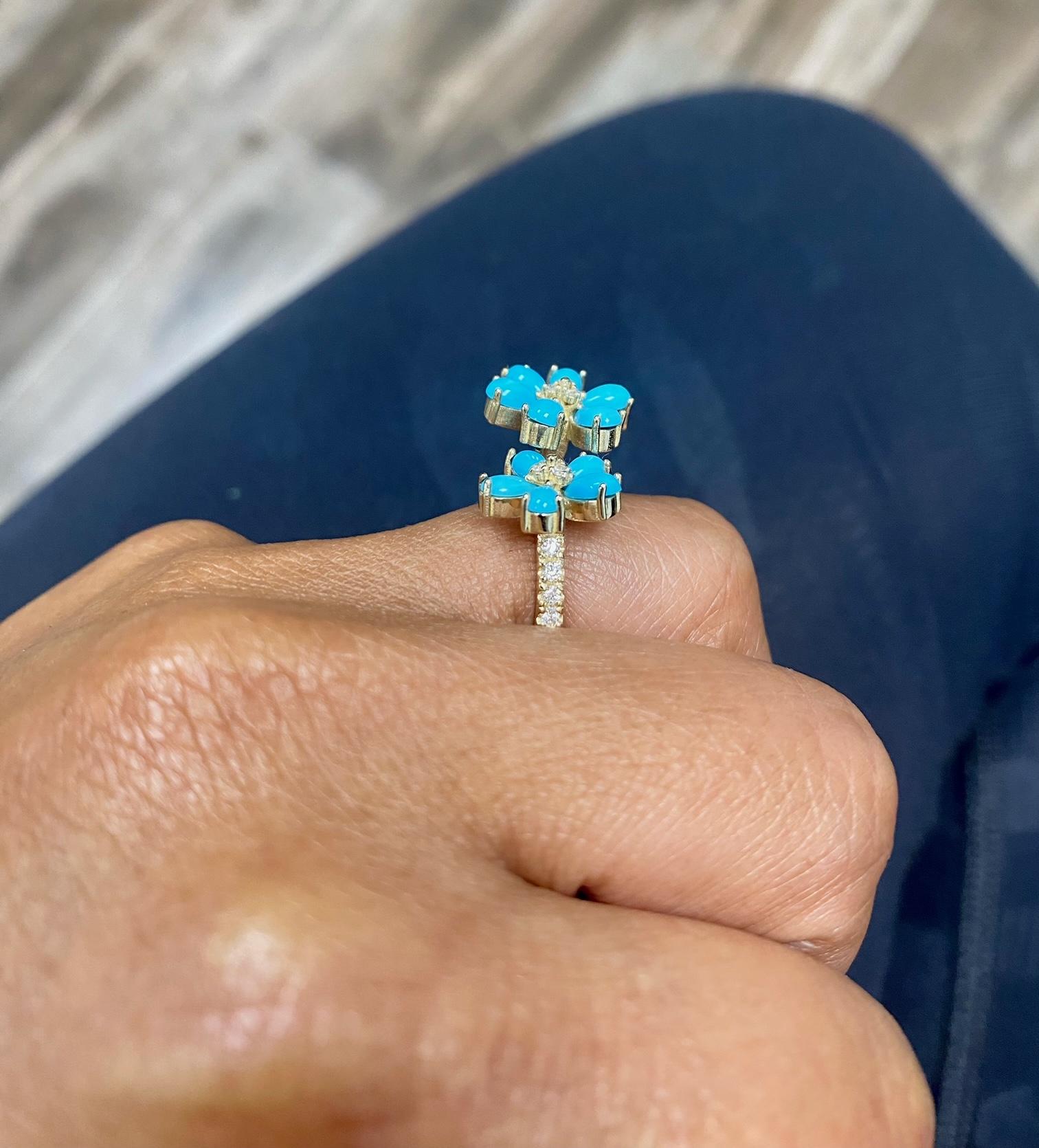2.00 Carat Pear Cut Turquoise Diamond Yellow Gold Cocktail Ring For Sale 4