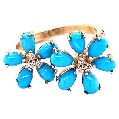 2.00 Carat Pear Cut Turquoise Diamond Yellow Gold Cocktail Ring For Sale