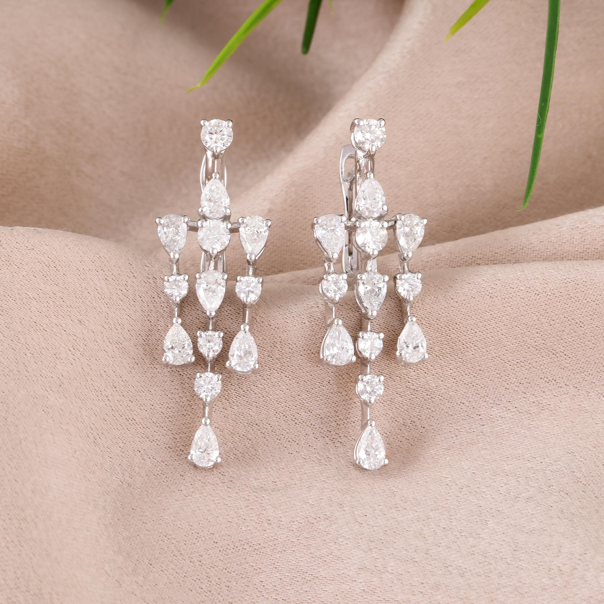 Modern 2.00 Carat Pear & Round Diamond Chandelier Earrings 14 Karat White Gold Jewelry For Sale