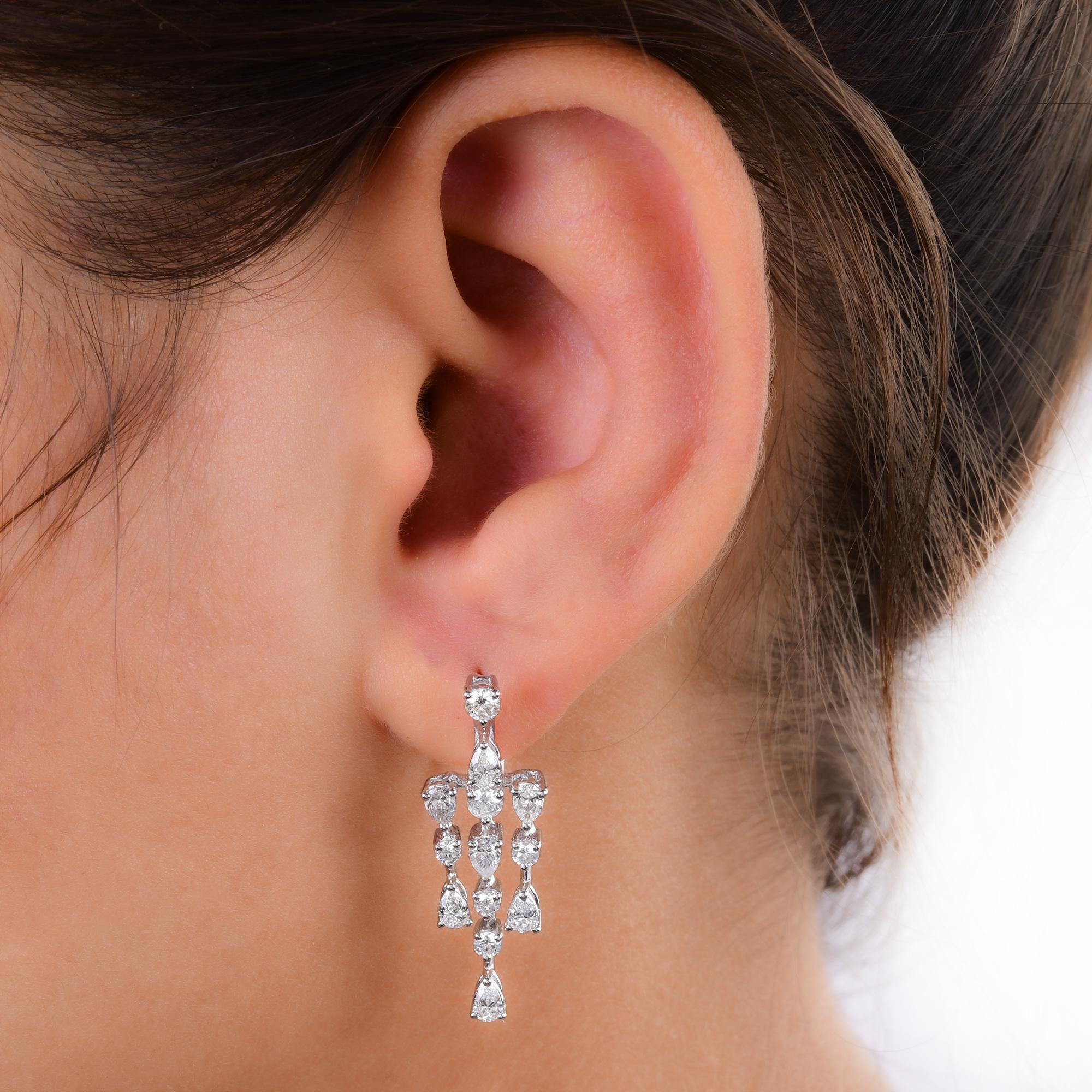 Pear Cut 2.00 Carat Pear & Round Diamond Chandelier Earrings 14 Karat White Gold Jewelry For Sale