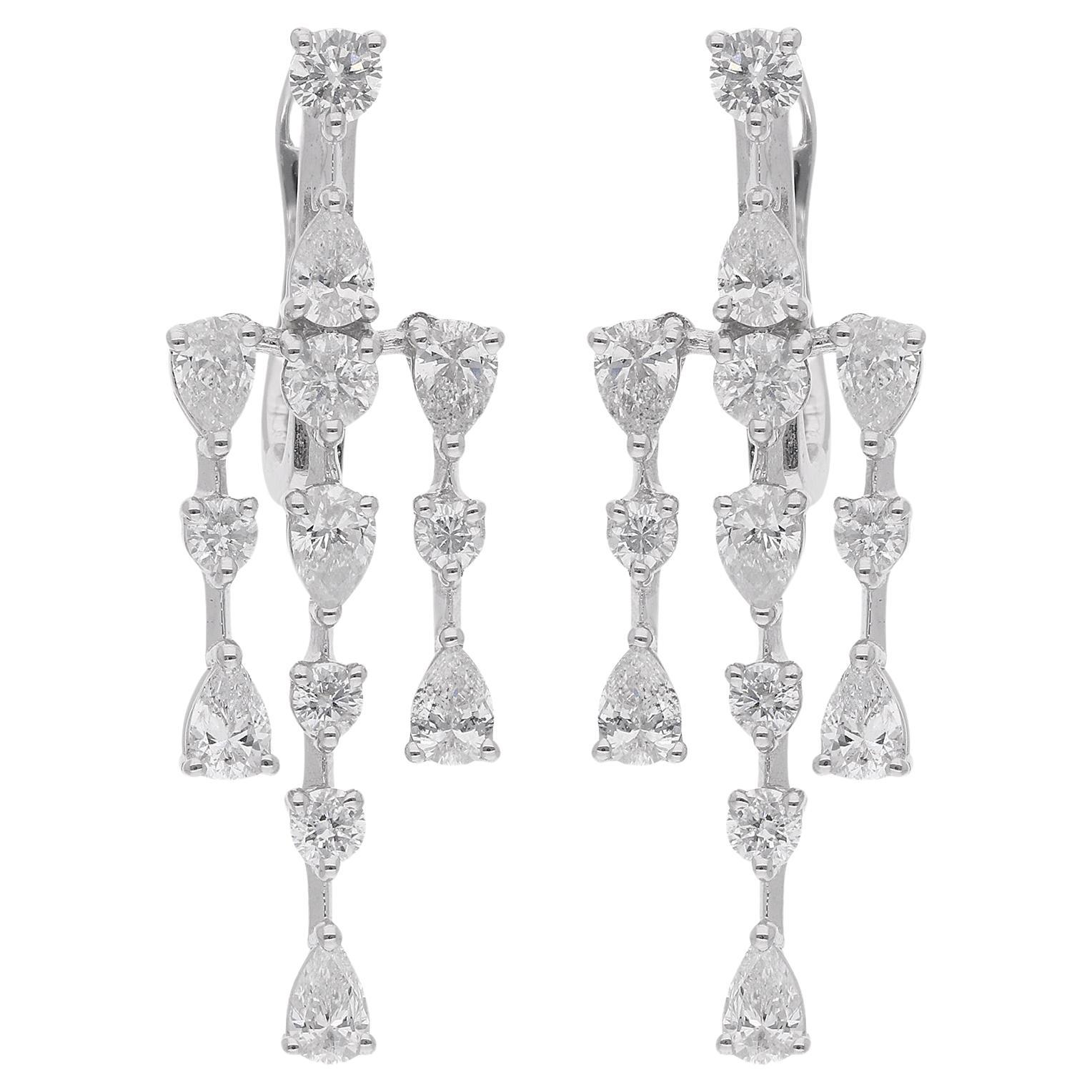 2.00 Carat Pear & Round Diamond Chandelier Earrings 14 Karat White Gold Jewelry For Sale