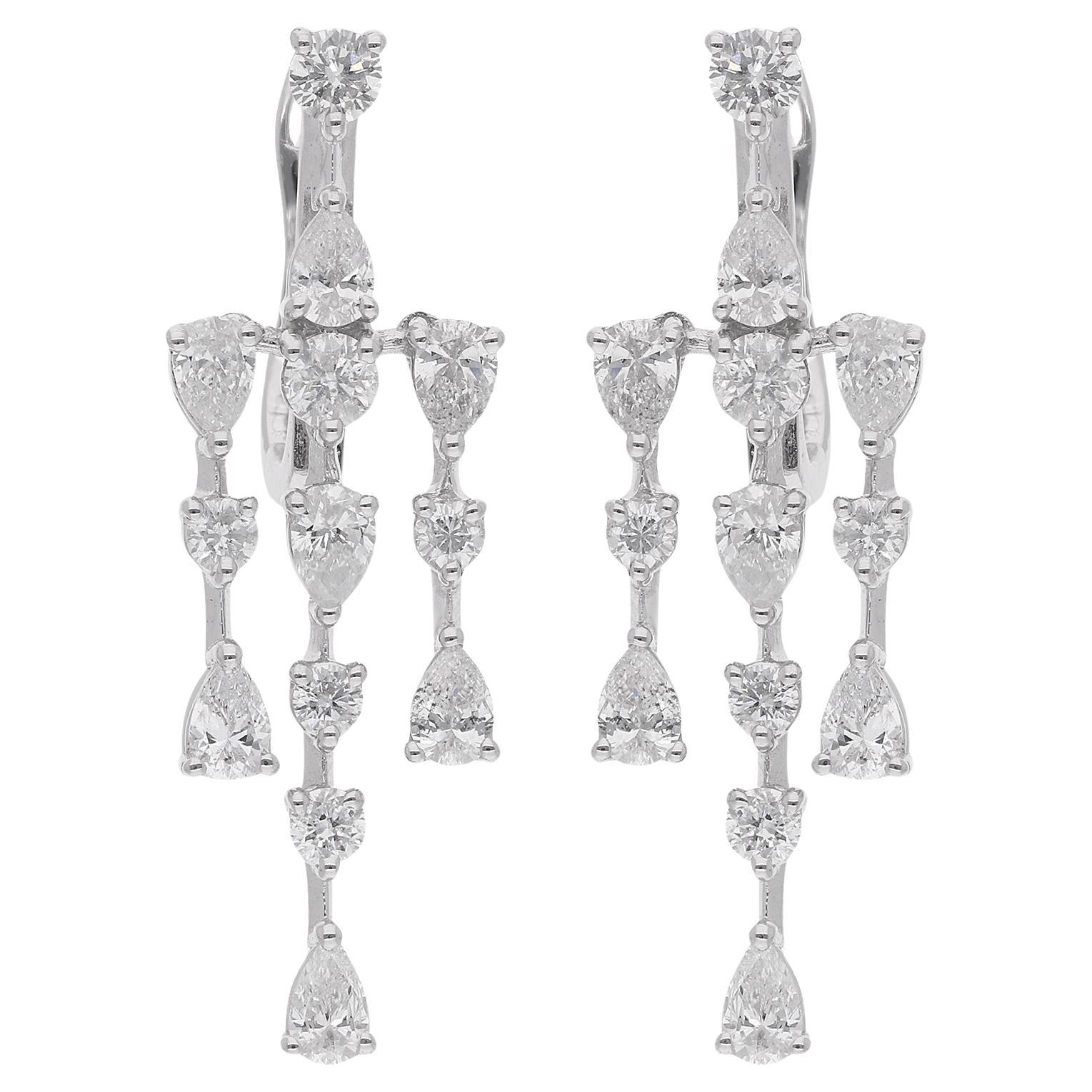 2.00 Karat Birne 
runde Diamant-Kronleuchter-Ohrringe 14 Karat Weißgold-Schmuck im Angebot