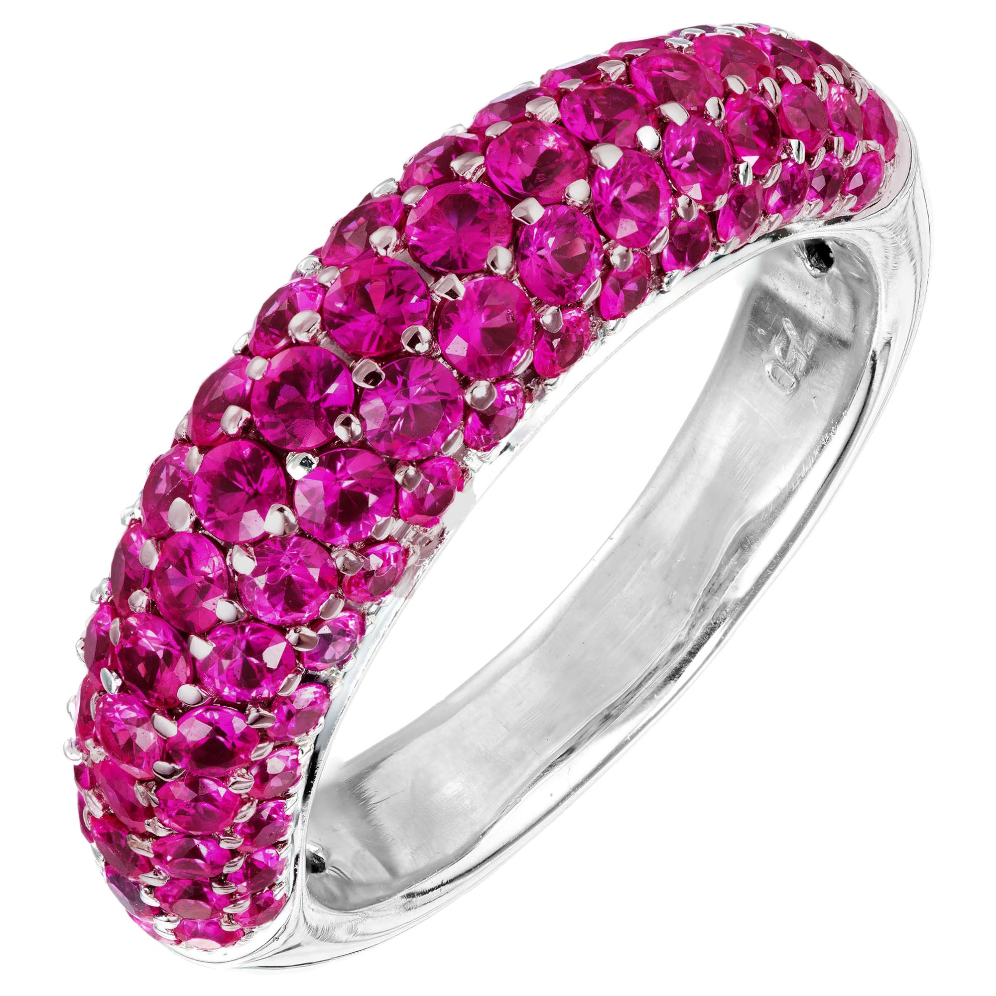 2.00 Carat Pink Sapphire Domed White Gold Band Cluster Ring
