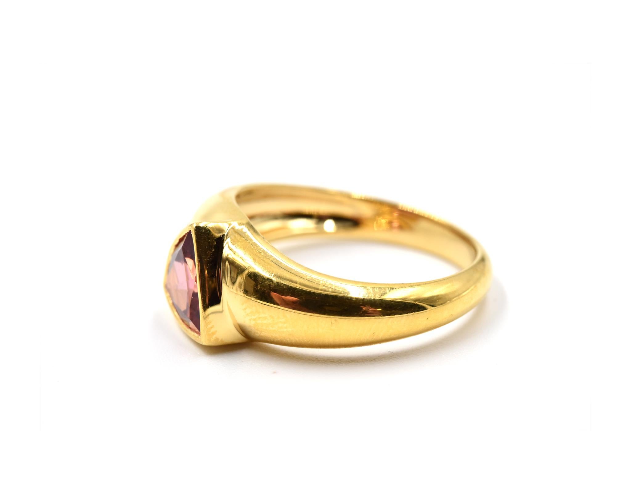 Trillion Cut 2.00 Carat Pink Tourmaline and Diamond Ring 18 Karat Yellow Gold