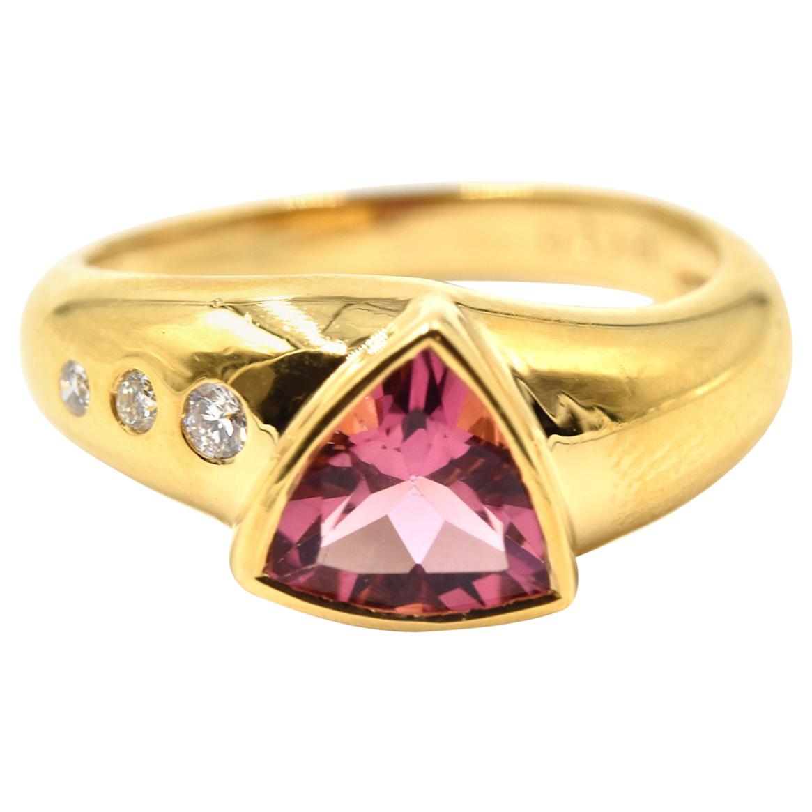 2.00 Carat Pink Tourmaline and Diamond Ring 18 Karat Yellow Gold