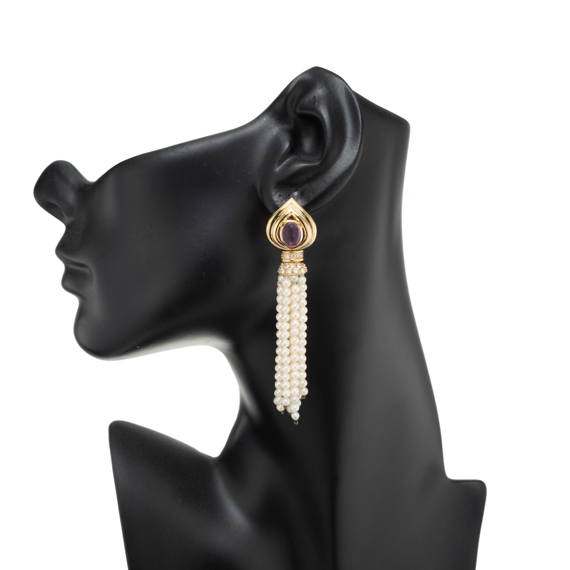 2.00 Carat Pink Diamond Tourmaline Perle Tassel Boucles d'oreilles pendantes en or Excellent état - En vente à Stamford, CT