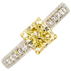 2.00 Carat Platinum 18 Karat Gold Fancy Light Yellow Diamond Engagement Ring