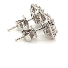 2.00 Carat Princess Cluster Diamond Earrings with Rounds and Baguettes