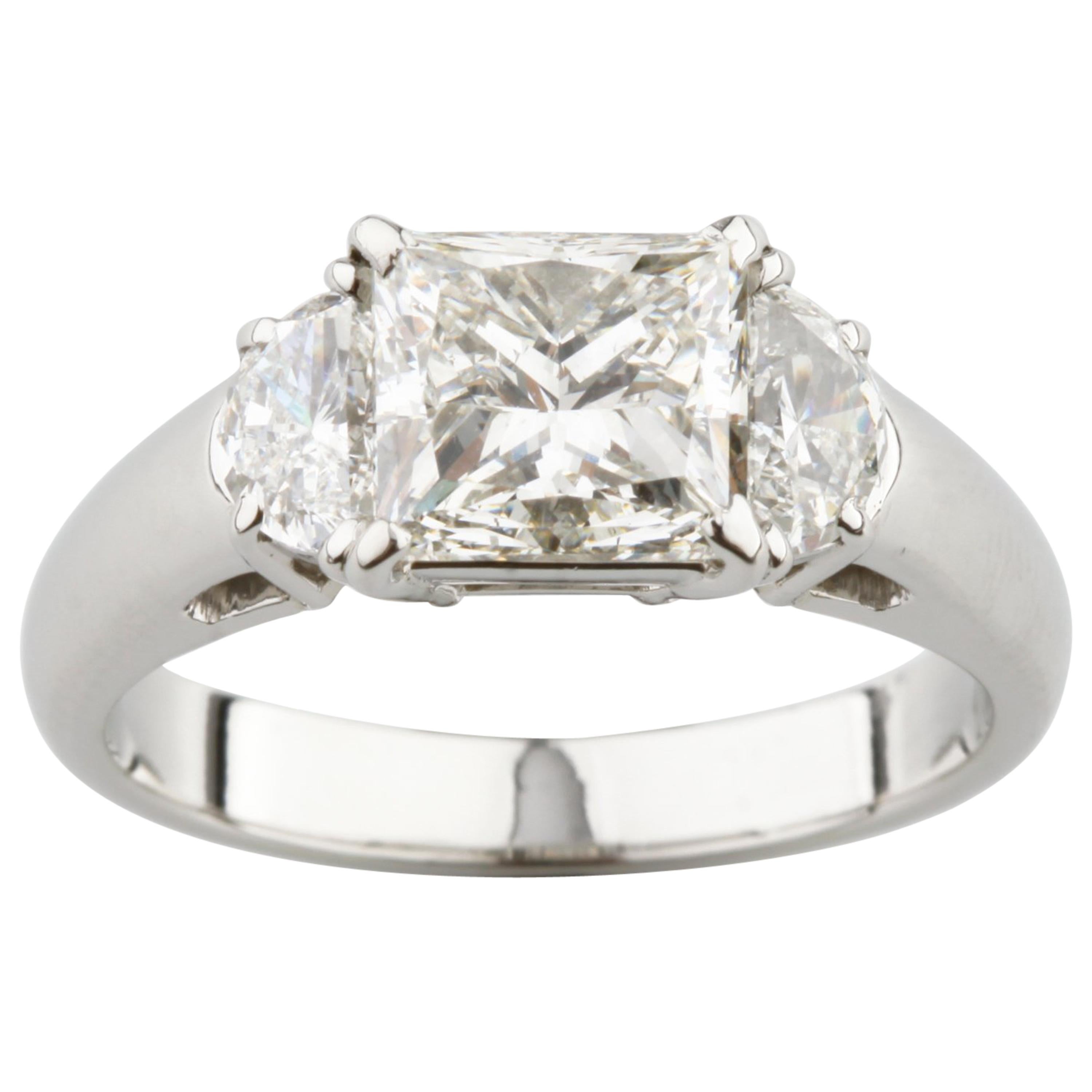 2.00 Carat Princess Cut Diamond Platinum Three-Stone Ring EGL Certified  For Sale