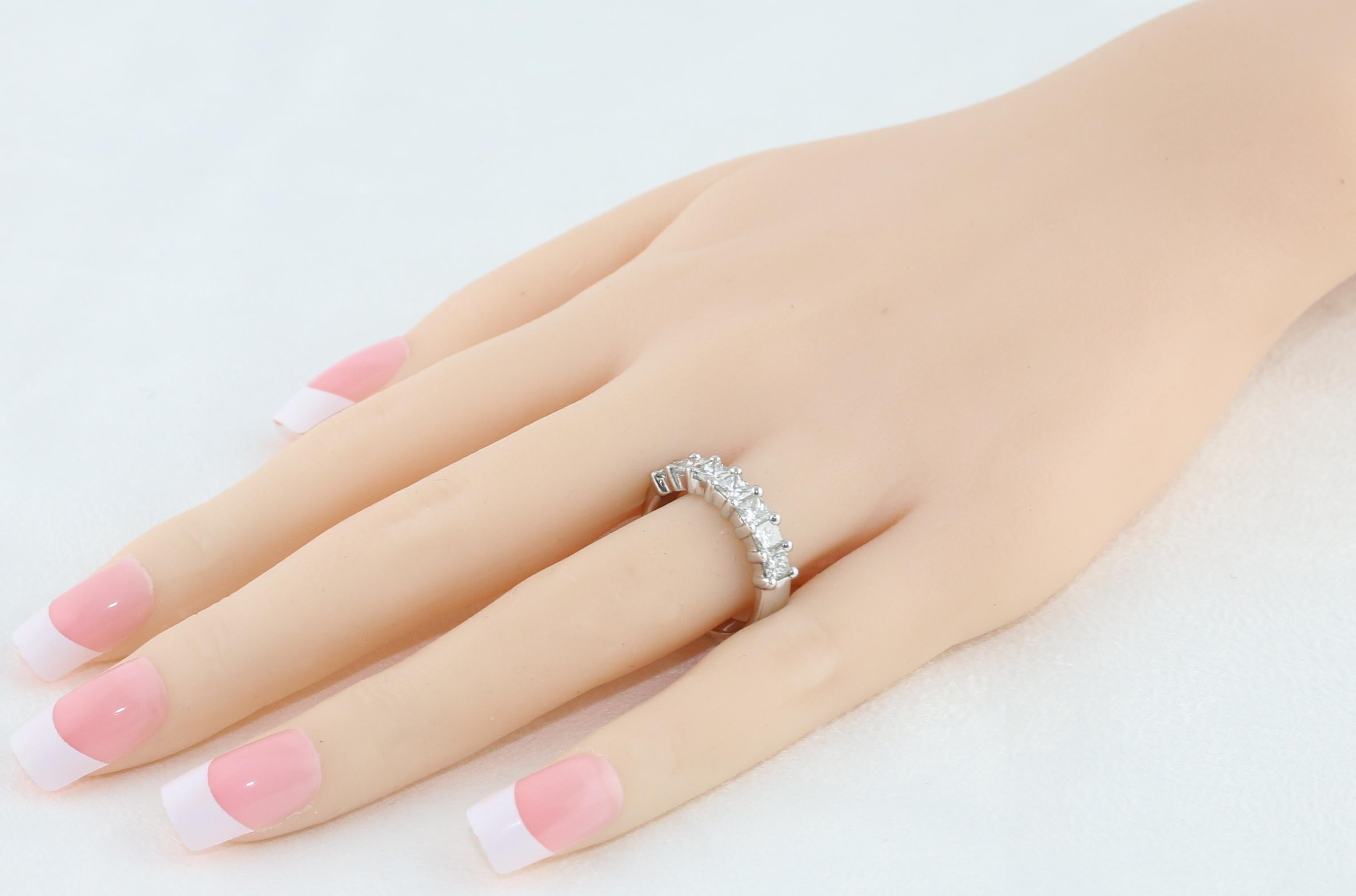 Contemporary 2.00 Carat Princess Cut Diamond Seven-Stone Half Band Gold Ring For Sale