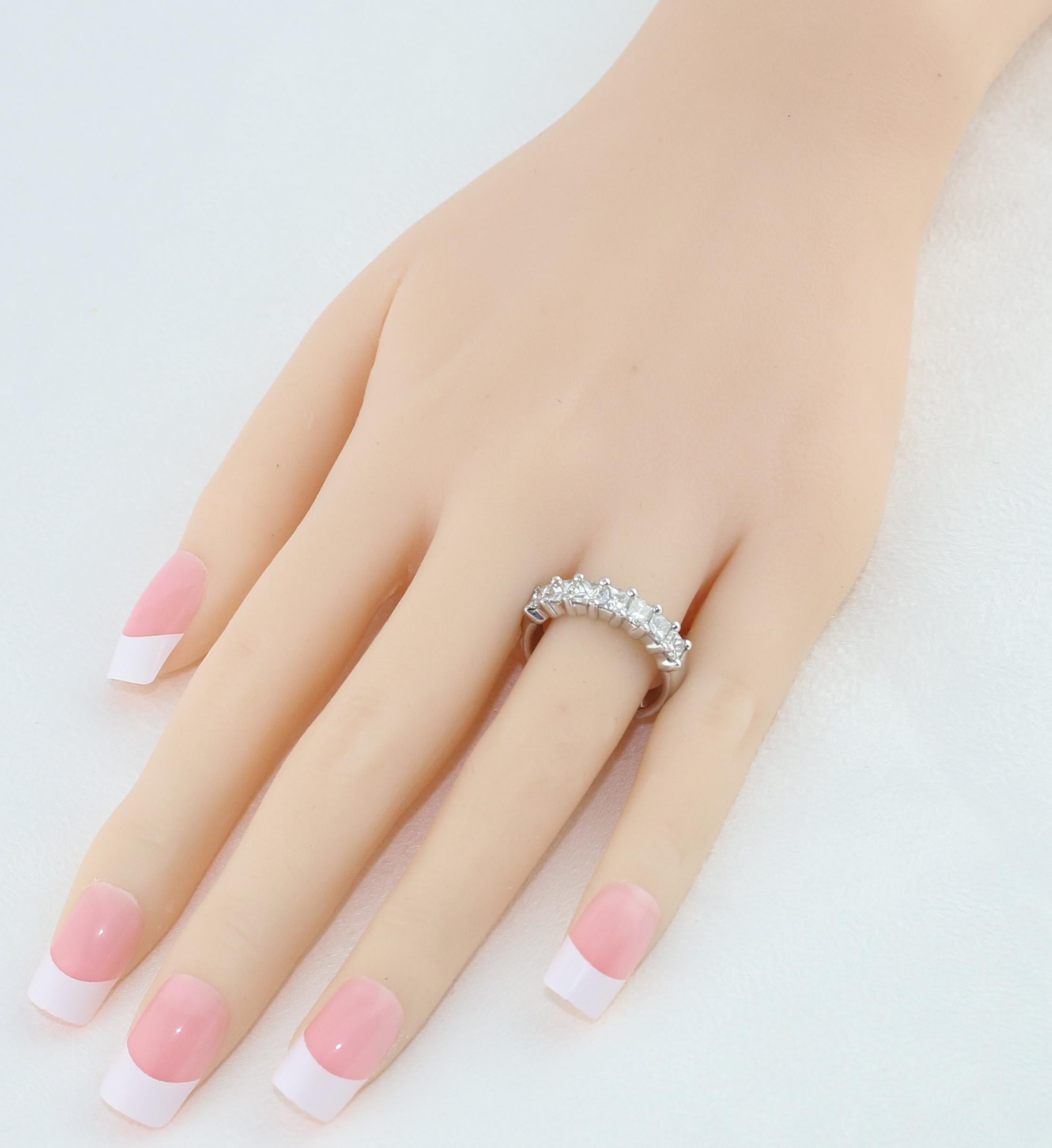 Women's 2.00 Carat Princess Cut Diamond Seven-Stone Half Band Gold Ring For Sale