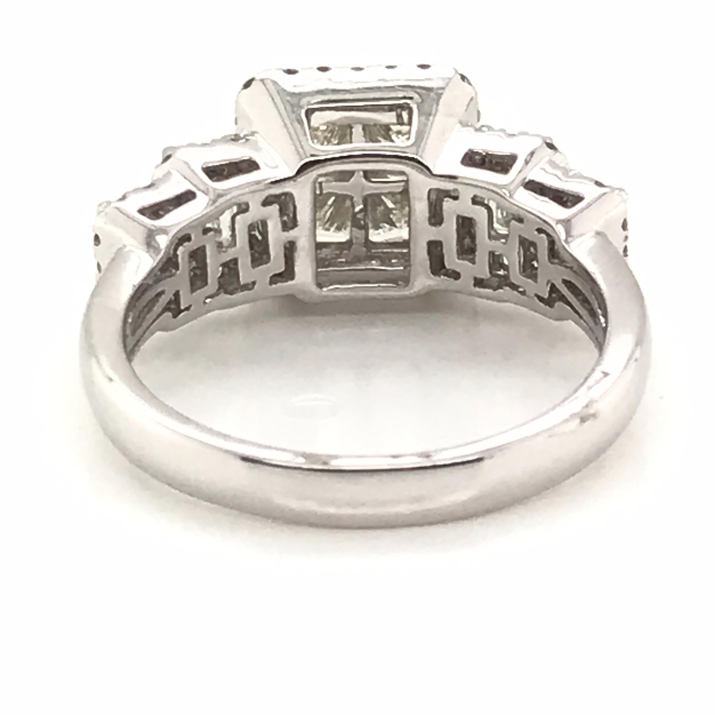 2.00 Carat Princess Cut With Halo Round Diamond Ring with 14 Karat White Gold For Sale 2