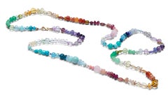 200 Karat Regenbogen-Saphir und Arizona-Türkis-Perlenkette aus 14K Gold mit Perlen