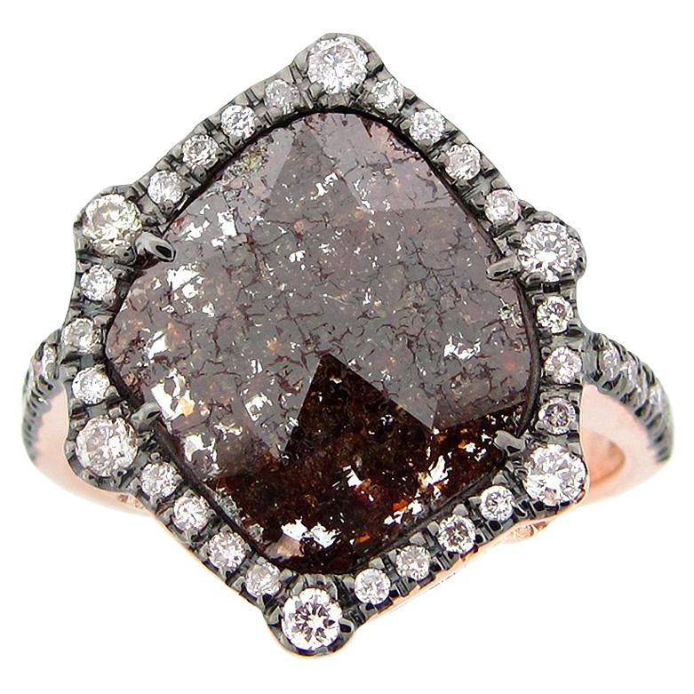 Bague cocktail en or rose avec diamant brun taillé en rose de 2,00 carats