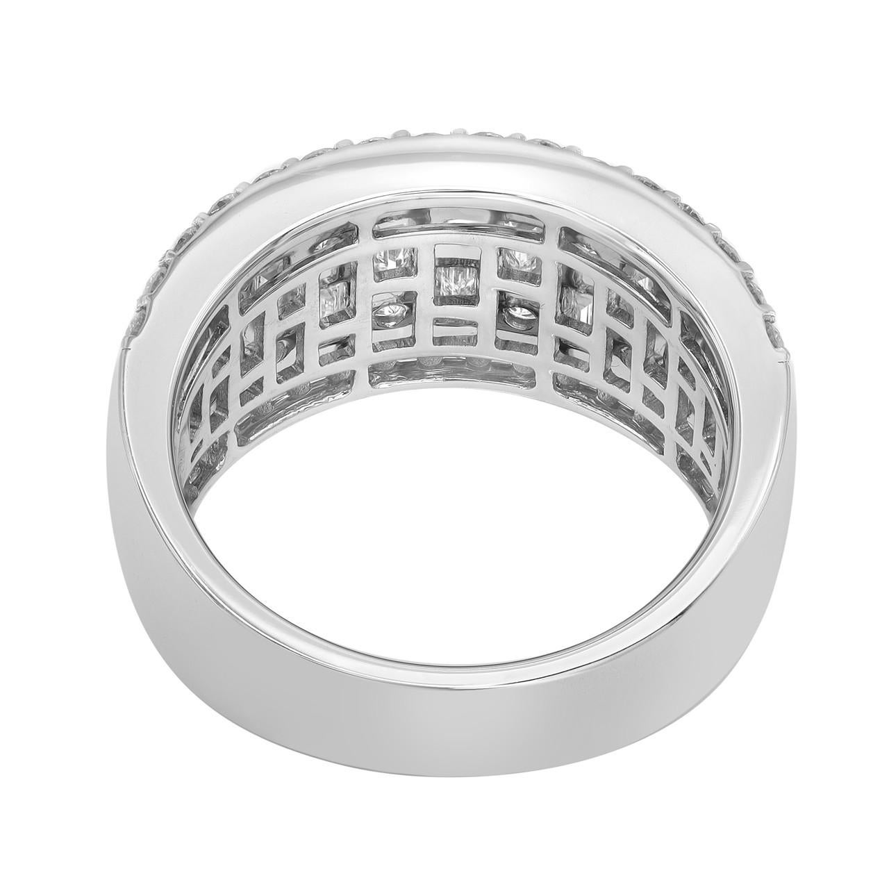 Modern 2.00 Carat Round and Baguette Diamond Fashion Band 18K White Gold For Sale