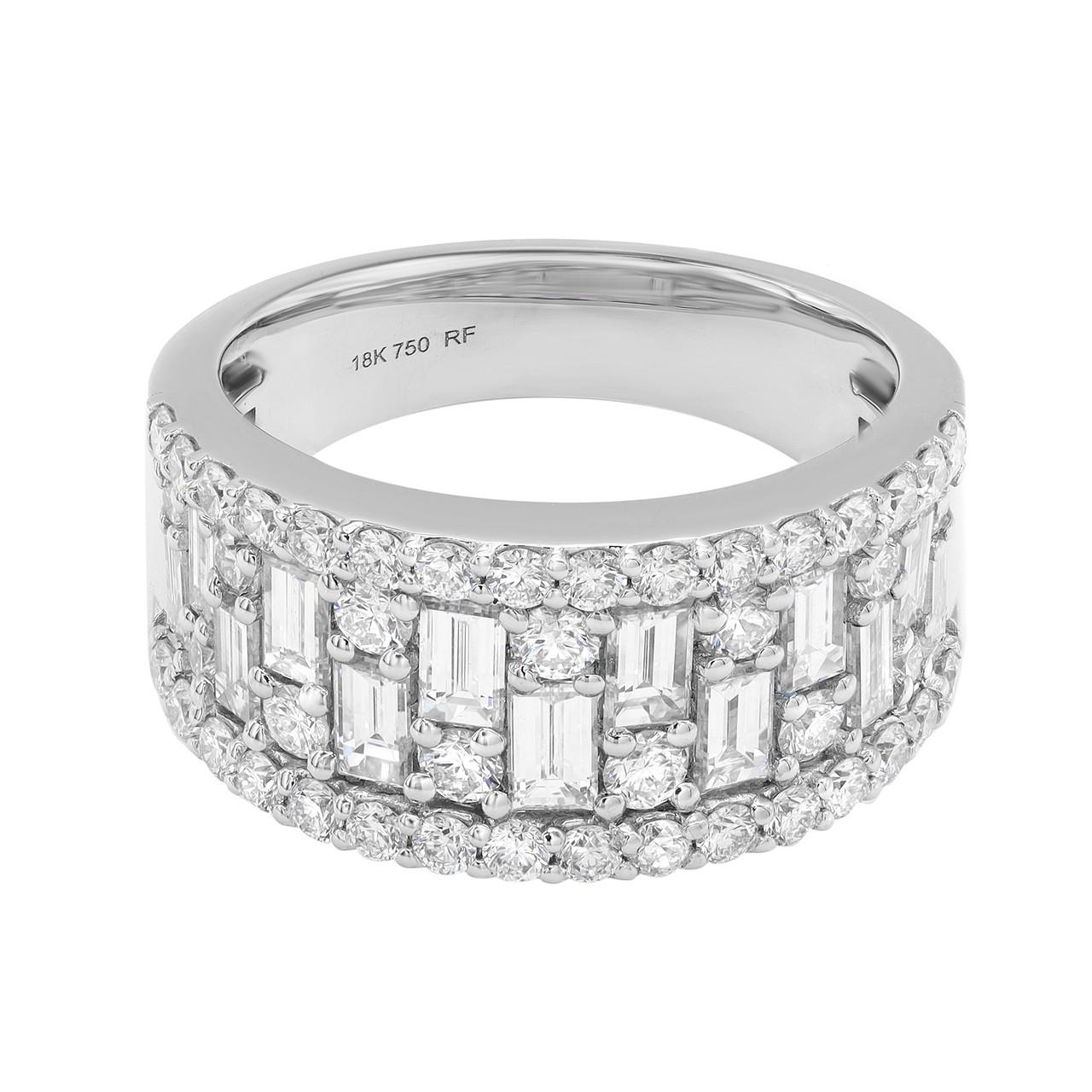 Baguette Cut 2.00 Carat Round and Baguette Diamond Fashion Band 18K White Gold For Sale