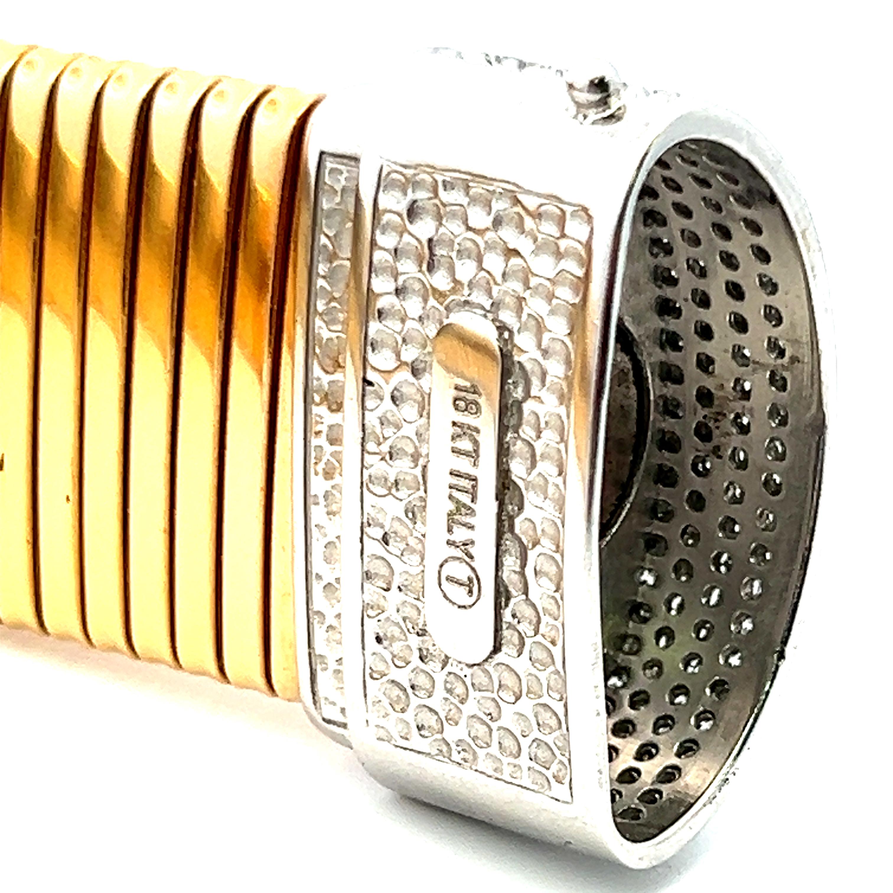 2.00 Carat Round Brilliant H VS1 Diamond 18 Karat Two Tone Gold Tubogas Bracelet In Good Condition For Sale In New York, NY
