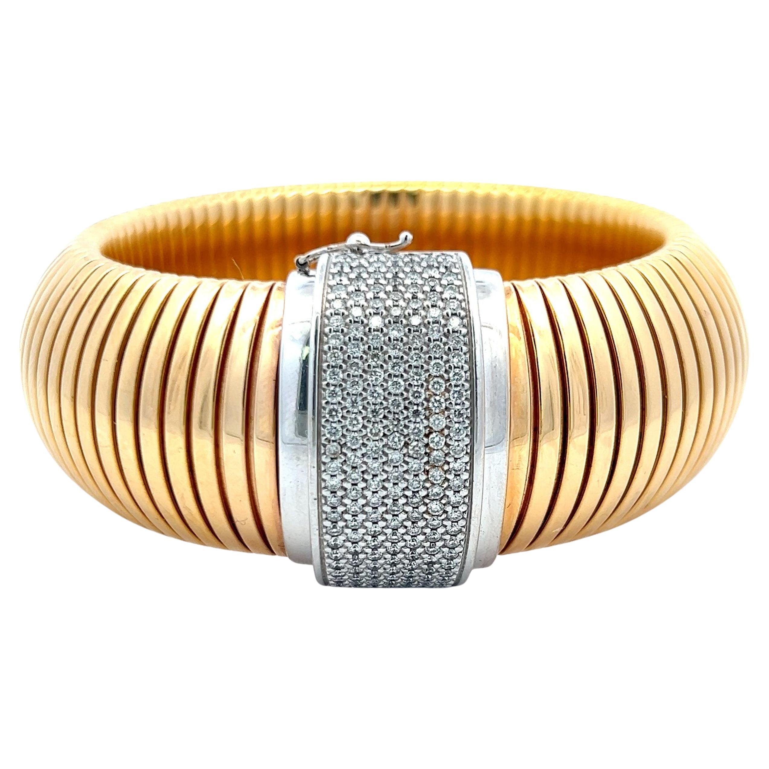 Bracelet Tubogas en or bicolore 18 carats avec diamants ronds brillants de 2,00 carats H VS1