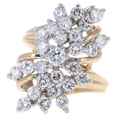 2,00 Karat Rundschliff Diamant 14 Karat Gelbgold Cluster-Ring