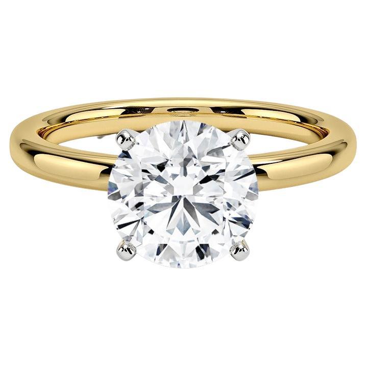 2,00 Karat runder Diamant-Ring mit 4 Zacken aus 14k Gelbgold