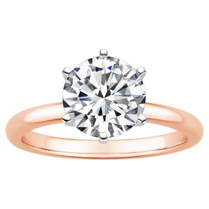 2.00 Carat Round Diamond 6-Prong Ring in 14k Rose Gold For Sale