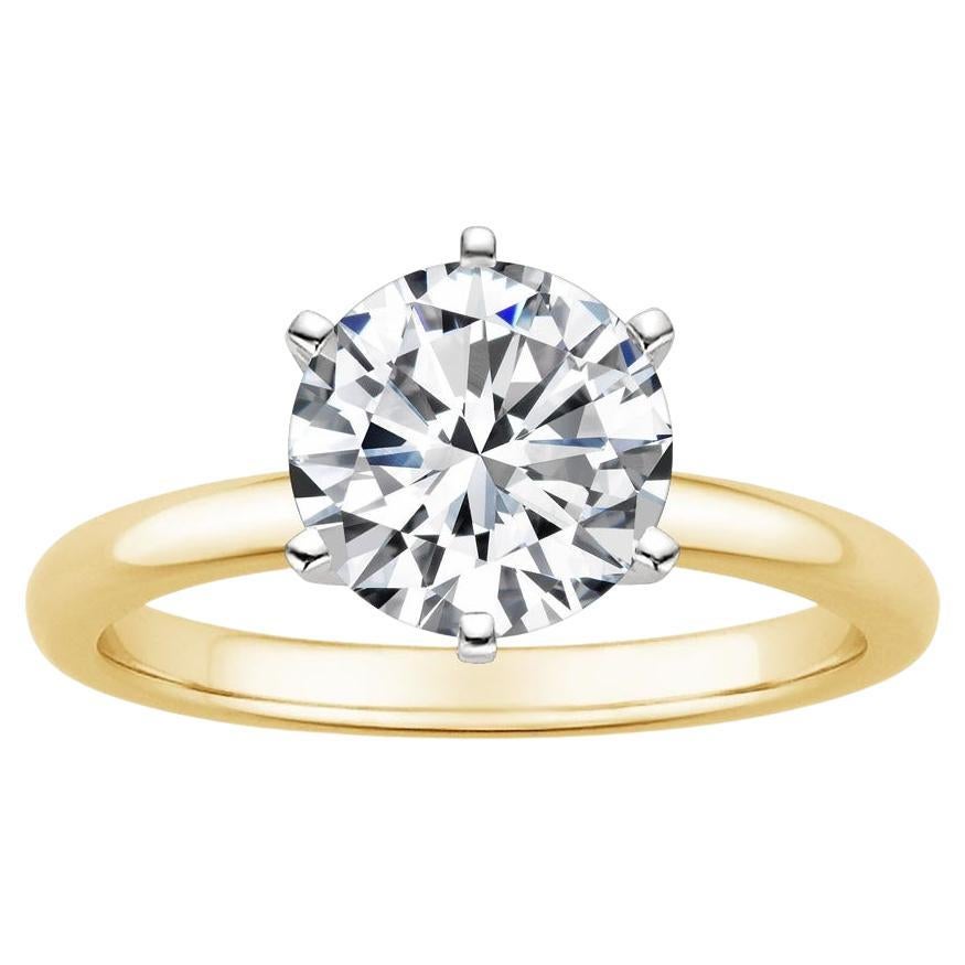 2,00 Karat runder Diamant-Ring mit 6 Zacken aus 14k Gelbgold