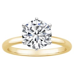 2,00 Karat runder Diamant-Ring mit 6 Zacken aus 14k Gelbgold