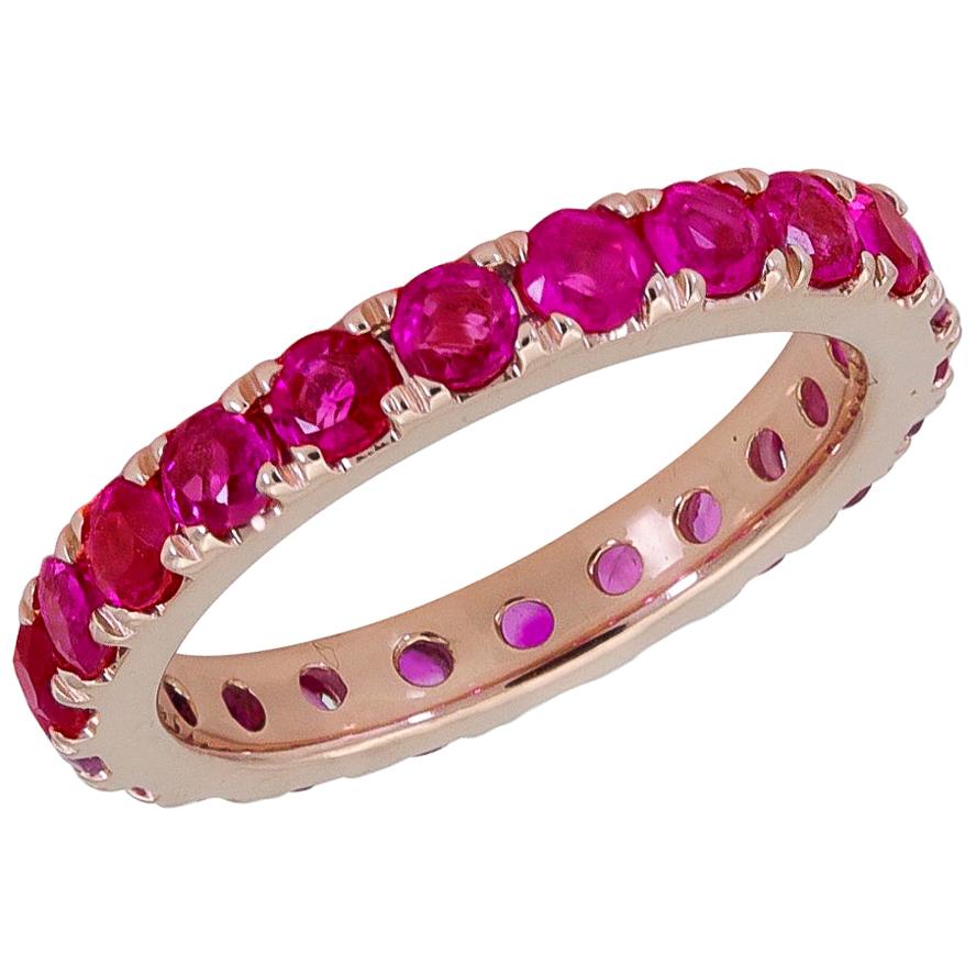 2.00 Carat Round Ruby Eternity Wedding Band in 18 Karat Rose Gold