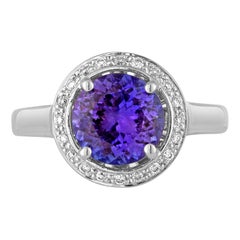 2.00 Carat Round Tanzanite Diamond Halo Gold Ring